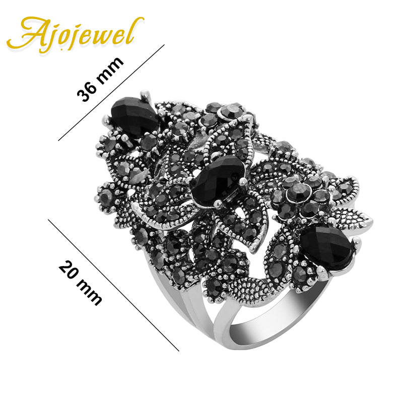 Black Crystal Flower Ring